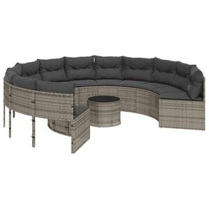 vidaXL havesofa med bord og hynder rund polyrattan gr&aring;