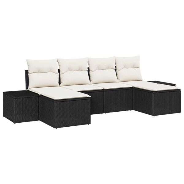 vidaXL Havesofa S&aelig;t med pude 6 pcs Sort polyrattan