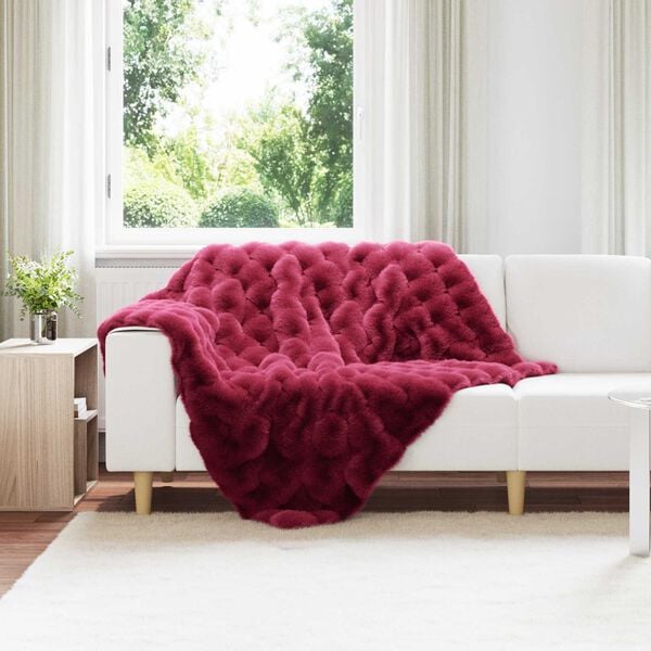 vidaXL Faux Kanin Pels Tæppe 4 pcs Bordeaux Rød 130 x 150 cm Polyester