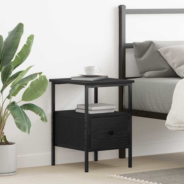 vidaXL Natskab med skuffe Sort eg 34 x 36 x 50 cm Konstrueret tr&aelig;