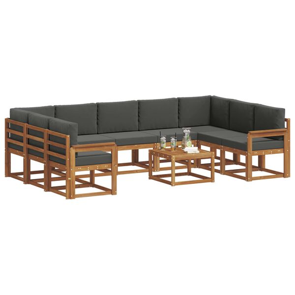 vidaXL Udend&oslash;rs sofagruppe med pude 10 pcs Naturlig og Antracit