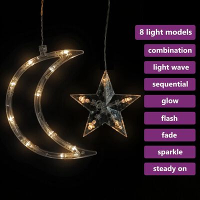 vidaXL fairy lights-lyskæder stjerne og måne 138 LED'er varm hvid