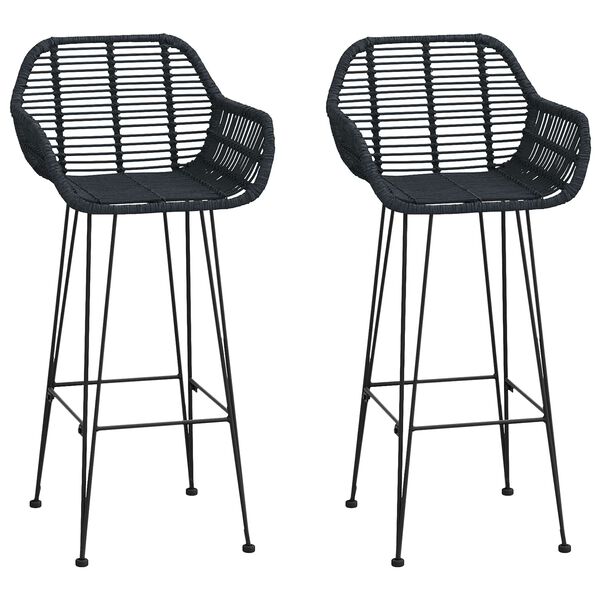 vidaXL Barstol 2 pcs Sort 55 x 52 x 92 cm Rattan og Jern