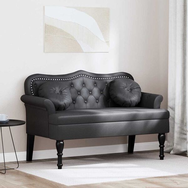 vidaXL Chesterfield bænk med pude Sort 120.5 x 65 x 75 cm Faux læder