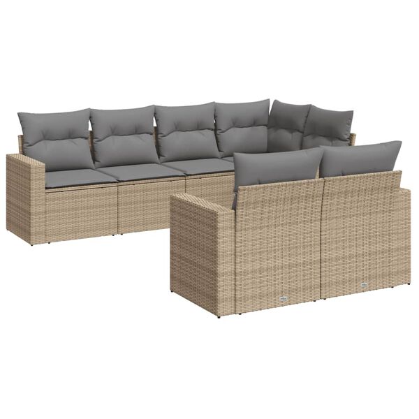 vidaXL sofasæt til haven 7 dele med hynder polyrattan beige