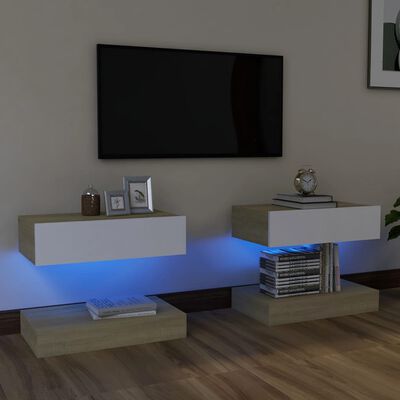 vidaXL tv-borde med LED-lys 2 stk. 60x35 cm hvid og sonoma-eg
