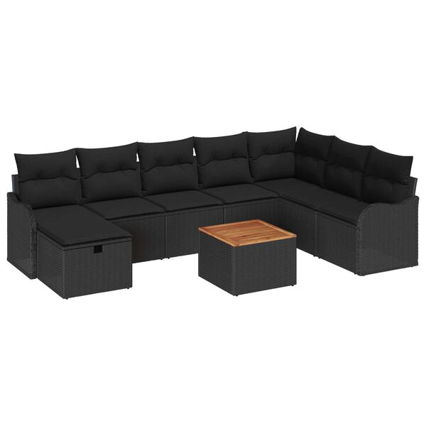 vidaXL Havesofa S&aelig;t med pude med opbevaring 9 pcs Sort Poly rattan