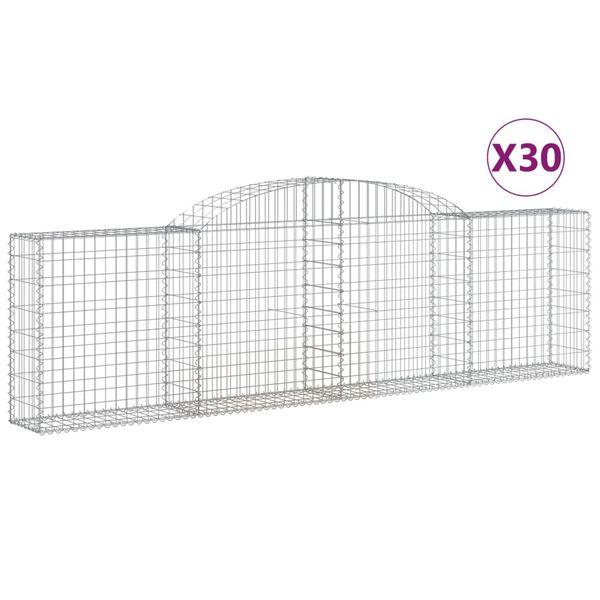 vidaXL buede gabionkurve 30 stk. 300x30x80/100 cm galvaniseret jern