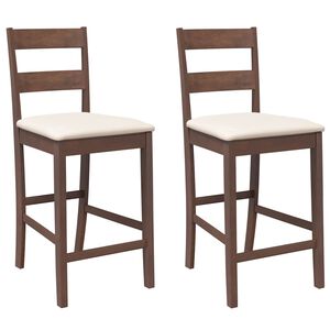 vidaXL barstole med hynder 2 stk. massivt gummitr&aelig; brun