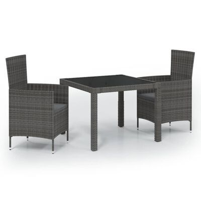 vidaXL udendørs spisebordssæt 3 dele med hynder polyrattan grå