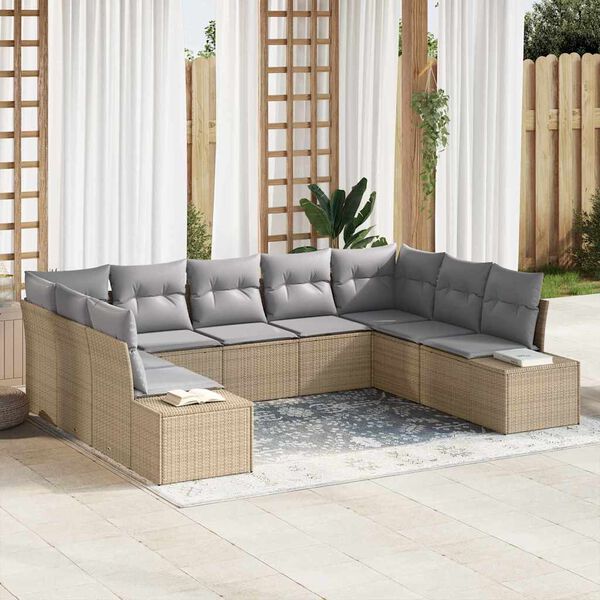 vidaXL Havesofa S&aelig;t med pude 9 pcs Beige polyrattan