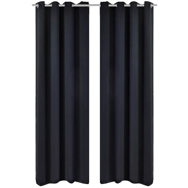 2 stk Sort Blackout Gardiner med Metal Ringe 135 x 245 cm