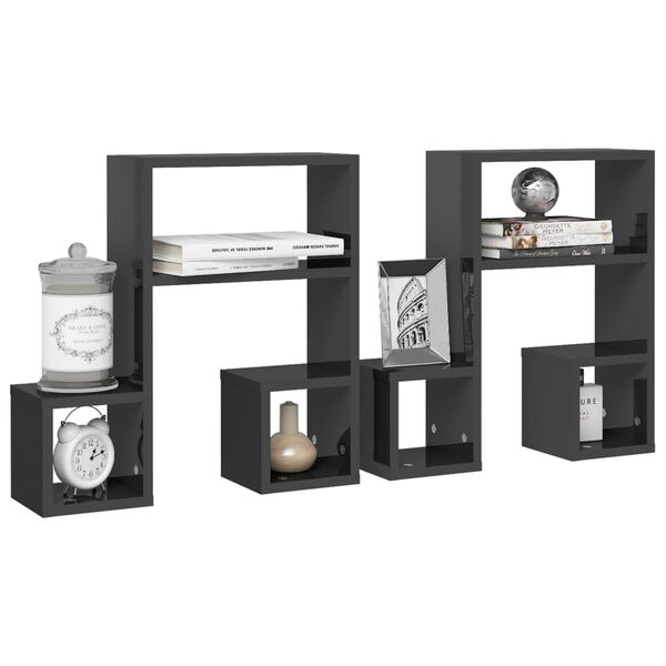 vidaXL væghylder 2 stk. 50x15x50 cm konstrueret træ grå højglans