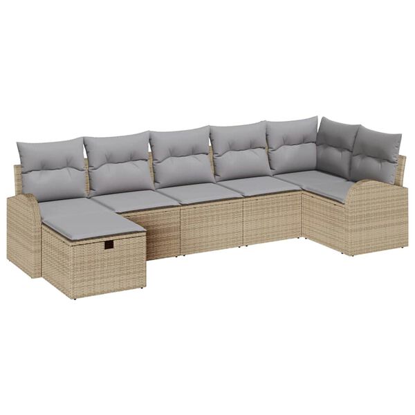 vidaXL Havesofa S&aelig;t med pude med opbevaring 7 pcs Beige polyrattan