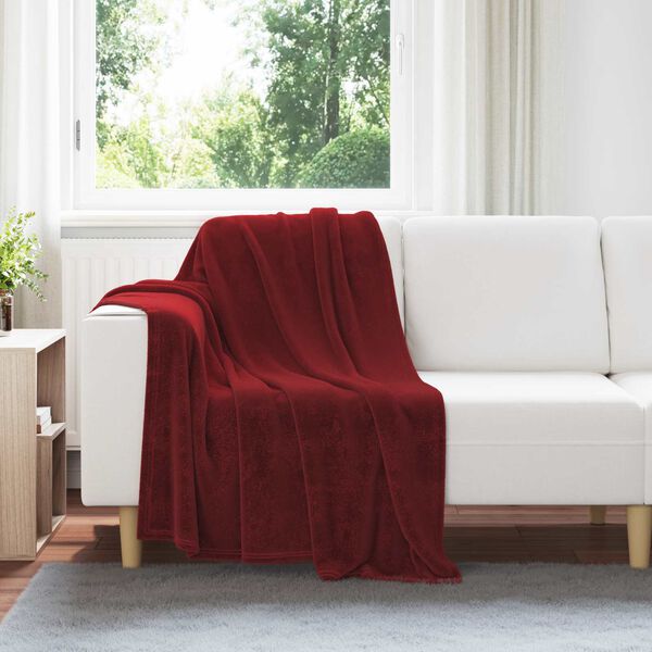 vidaXL Throw t&aelig;ppe Bordeaux R&oslash;d 130 x 150 cm Fleece