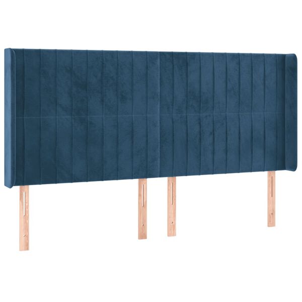 vidaXL sengegavl med LED-lys 163x16x118/128 cm fl&oslash;jl m&oslash;rkebl&aring;