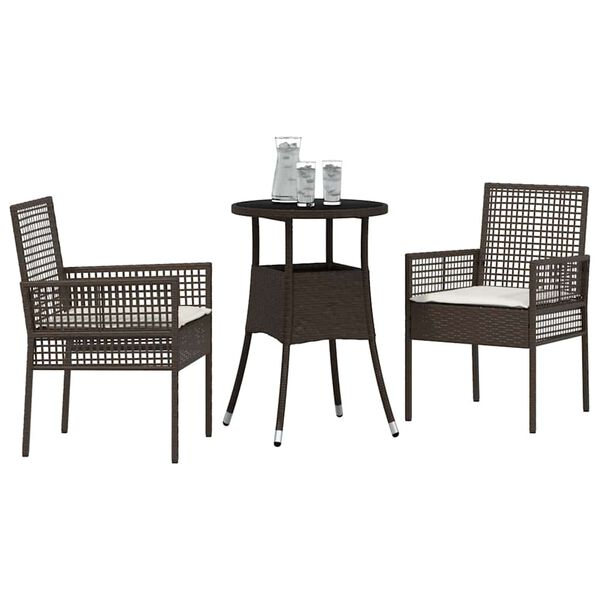 vidaXL Have Spisebordssæt 3 pcs Brun Poly rattan