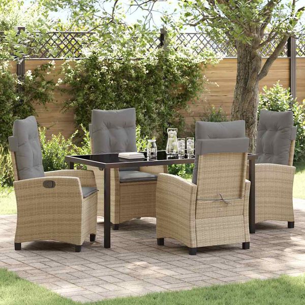 vidaXL Have Spisebordss&aelig;t med pude 5 pcs Beige polyrattan
