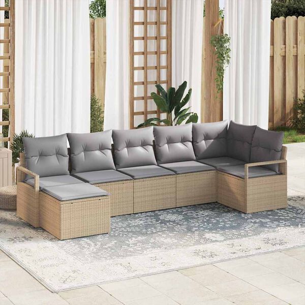 vidaXL Sofa S&aelig;t med pude 7 pcs Beige polyrattan