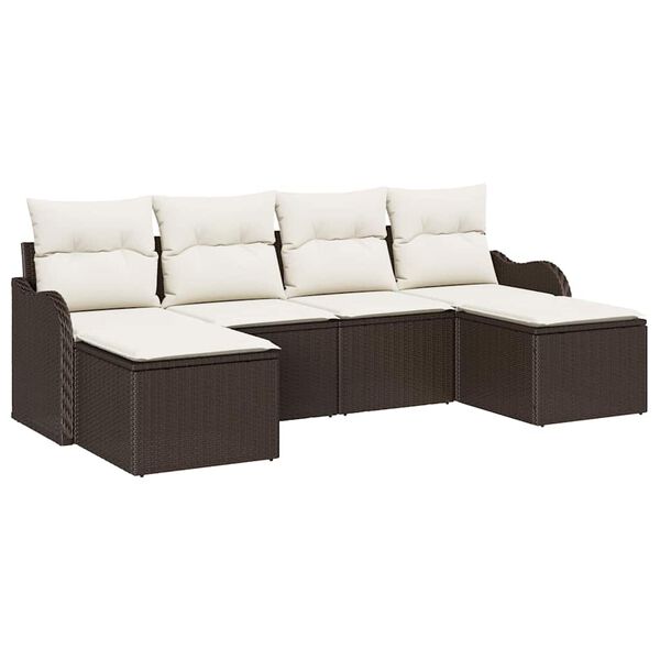 vidaXL Havesofa S&aelig;t med pude 6 pcs Brun og hvid Poly rattan