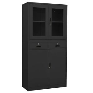 vidaXL kontorskab 90x40x180 cm st&aring;l og h&aelig;rdet glas antracitgr&aring;