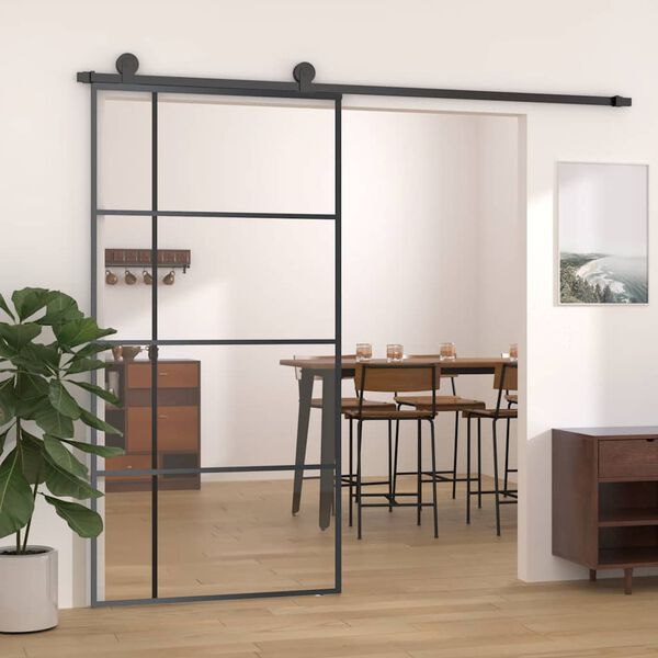 vidaXL skydedør 102,5x205 cm hærdet glas og aluminium sort