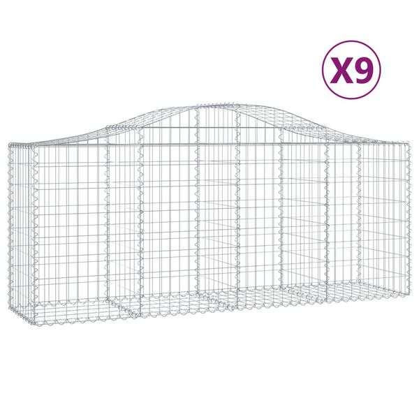 vidaXL buede gabionkurve 9 stk. 200x50x80/100 cm galvaniseret jern