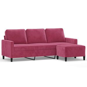 vidaXL 3-personers sofa med fodskammel 180 cm velour vinr&oslash;d