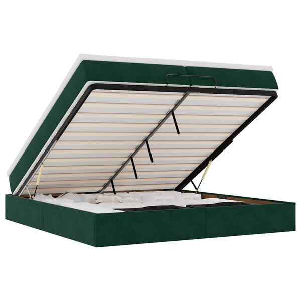 vidaXL osmannisk sengeramme med madrasser 200x200 cm fl&oslash;jl m&oslash;rkegr&oslash;n