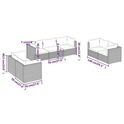 vidaXL loungesæt til haven 7 dele med hynder polyrattan grå