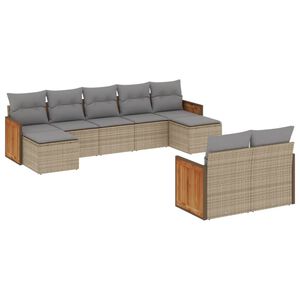 vidaXL sofas&aelig;t til haven 9 dele med hynder polyrattan beige