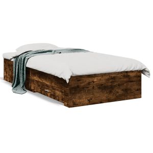 vidaXL sengeramme med skuffer 90x190 cm konstrueret tr&aelig; r&oslash;get eg
