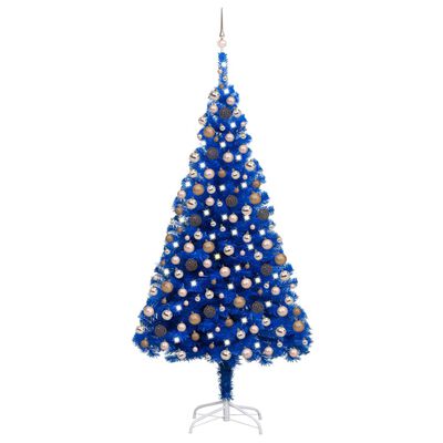 vidaXL kunstigt juletræ med lys og kuglesæt 240 cm PVC blå