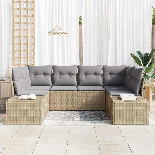 vidaXL Havesofa S&aelig;t med opbevaring 6 pcs Beige og lys gr&aring; Poly rattan