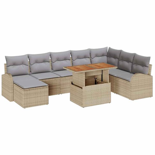 vidaXL Havesofa S&aelig;t med opbevaring 9 pcs Beige Poly rattan