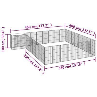 vidaXL 34-panels hundegård 50x100 cm pulverlakeret stål sort