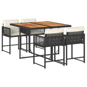 vidaXL spisebordss&aelig;t til haven 5 dele med hynder polyrattan sort