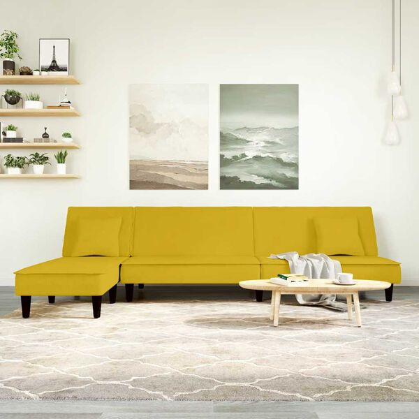 vidaXL L-formet sovesofa 255x140x70 cm velour gul