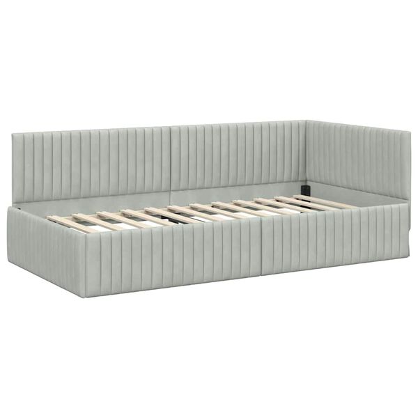 vidaXL Hj&oslash;rnesengramme med hovedg&aelig;rde Lysegr&aring; 90 cm x 200 cm Fl&oslash;jl