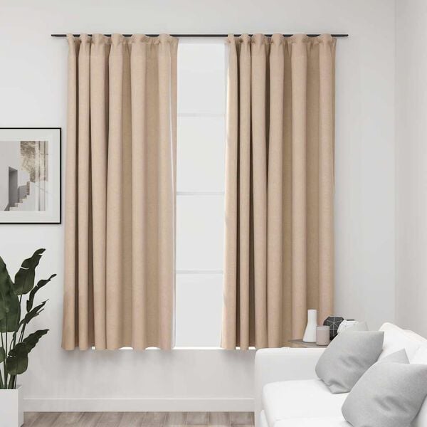 vidaXL m&oslash;rkl&aelig;gningsgardiner med kroge 2 stk. h&oslash;r-look 140x175 cm beige