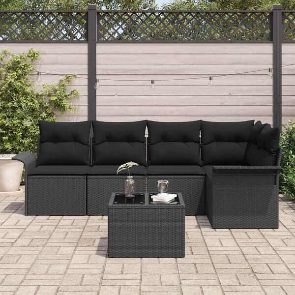 vidaXL Havesofa Sæt med pude med opbevaring 6 pcs Sort Poly rattan