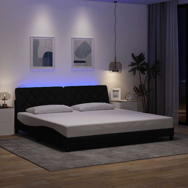 vidaXL sengeramme med LED uden madras 200x200 cm stof sort