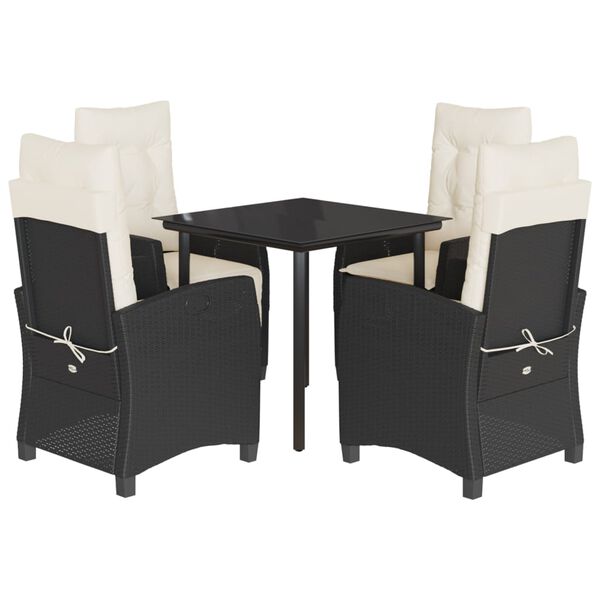 vidaXL spisebordss&aelig;t til haven 5 dele med hynder polyrattan sort