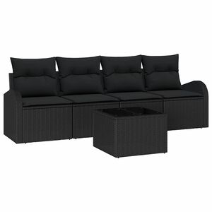 vidaXL Havesofa S&aelig;t med opbevaring med pude 5 pcs Sort polyrattan