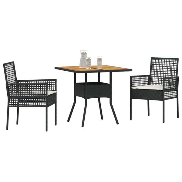 vidaXL Have Spisebordssæt 3 pcs Sort Poly rattan