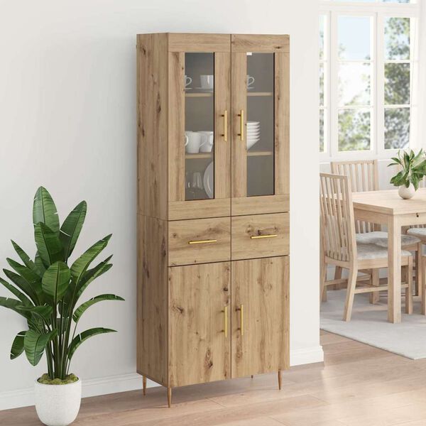 vidaXL Highboard med skuffe 2 pcs Artisan Egetr&aelig; Konstrueret tr&aelig;
