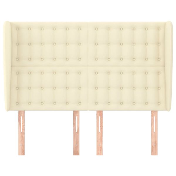 vidaXL sengegavl med kanter 147x23x118/128 cm kunstl&aelig;der cremefarvet