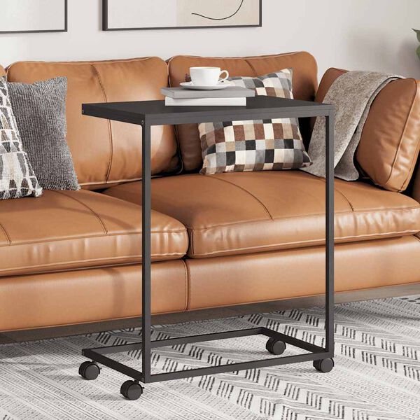 vidaXL sidebord med hjul 55x35x70 cm konstrueret tr&aelig; sort