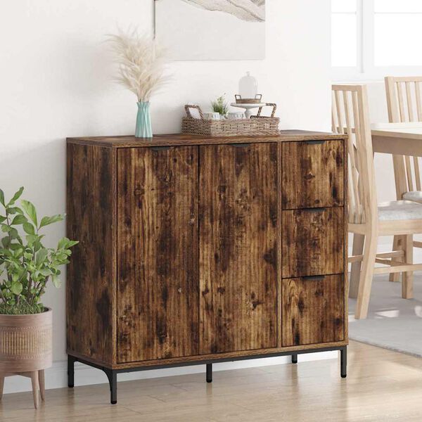 vidaXL Sideboard med skuffe R&oslash;get eg 89,5 x 33 x 82 cm Konstrueret tr&aelig;