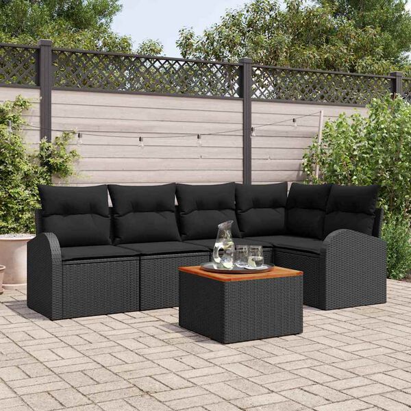 vidaXL Havesofa S&aelig;t med pude 6 pcs Sort polyrattan